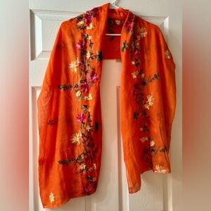 & Other Stories Orange Floral Embroidered Scarf Wrap